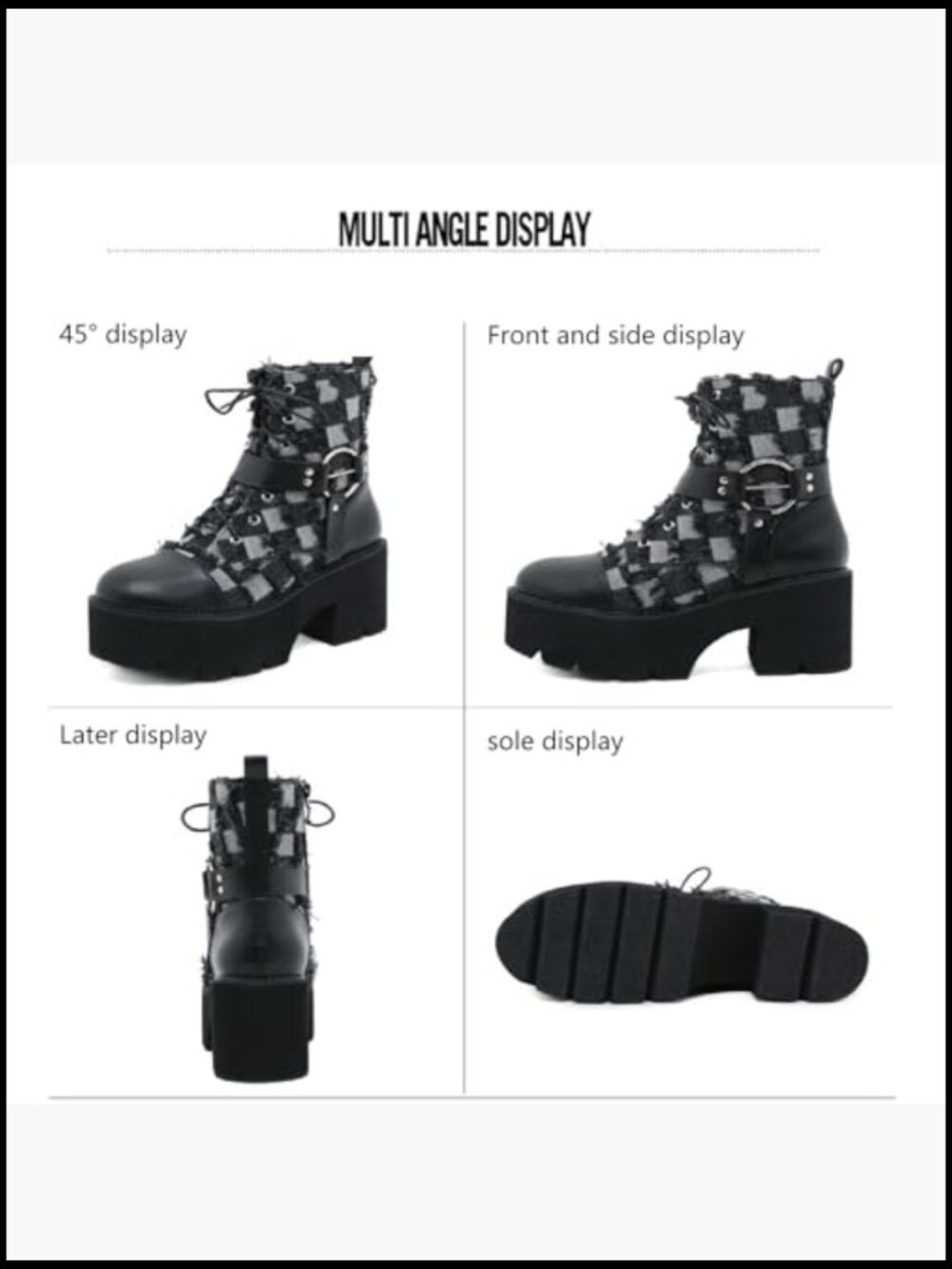 Platform Ankle Boots Chunky Heel Goth Lace Up Combat Booties Y2K Motorcycle - Picture 5 of 7